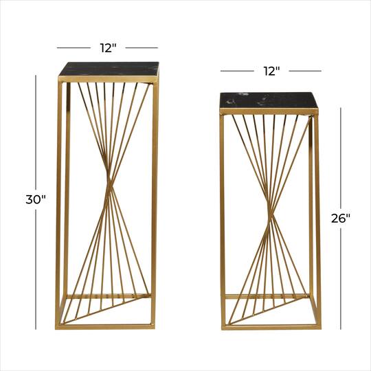 Set of 2" Gold Marble Contemporary Accent Table 30", 26"